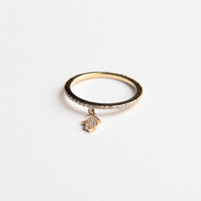 DIAMOND RING WITH HAMSA PENDENT